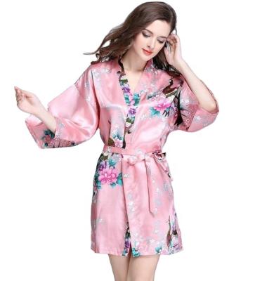 China Customized Breathable Simple Silk Satin Style Floral Long Robe With Label For Bridesmaid Party Gift for sale