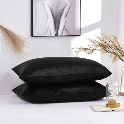 China New Arrival Non-Toxic Customized Style Cheap Simple Black Silk Satin Summer Pillow Case Cover Printed With Label for sale