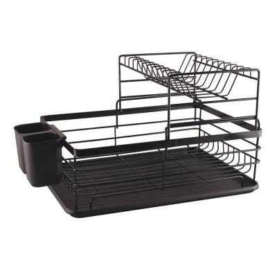 China Durable Kitchen Tableware Storage Rack Wrought Iron Double-Layer Dish Storage Rack Dish Storage Folding Drain Rack for sale