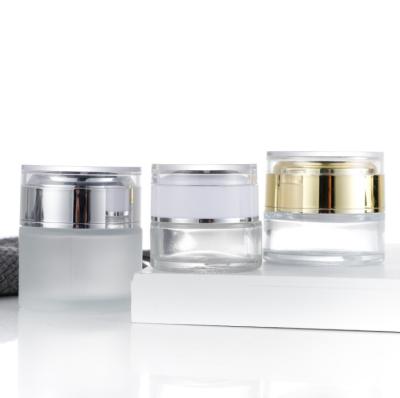 China 20g 30g 50g Clear Skin Care Glass Jars Luxury Empty Frosted Bottlefacial Cream Cosmetic Packaging Hot Sales Cosmetic Jars for sale