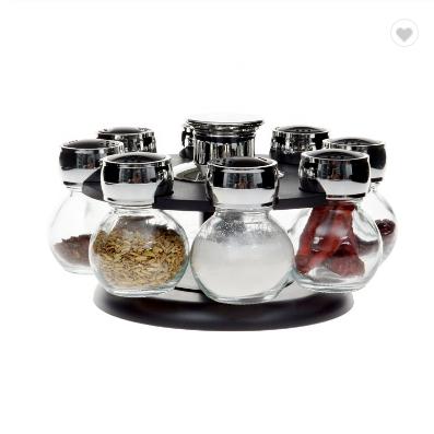 China Freshness Preservation Household Kitchen 8 Pieces Spice Rack Spice Rotating Box Round Spice Glass Jar for sale