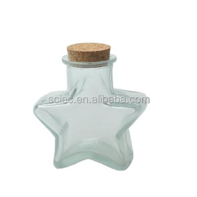 China star shaped glass cover storage jar/glass bottle with cork lid/wooden lid for sale