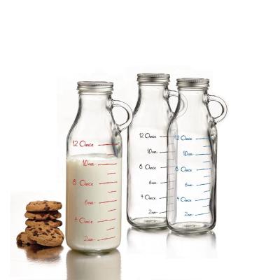 China Hot Sale 200ml 500ml 1L Round Milk Glass Beverage Bottles With Metal Lids for sale