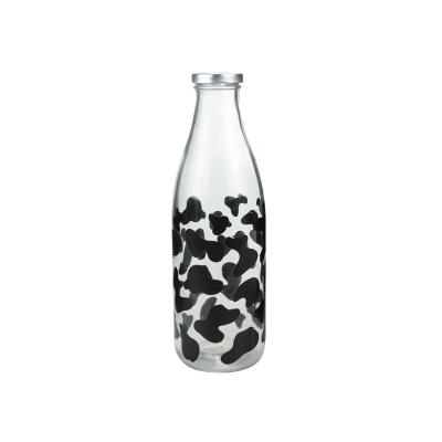 China 1 liter modern best selling customized printing glass water bottle milk bottle with metal lids for sale