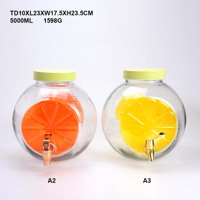 China 5 Liter Food Hand Painting Lemon Shape Glass Jar Safe Wholesale Juice Glass Beverage Dispenser With Tap for sale