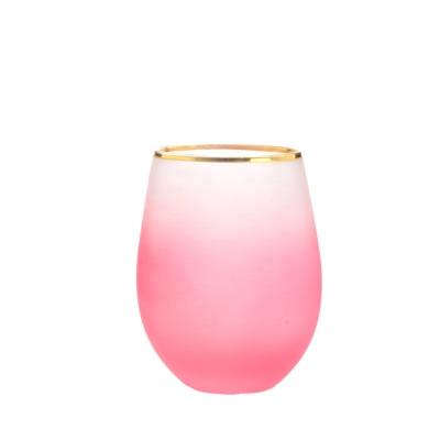 China Best Food Safe Selling Oval Glass Cup Stemless Wrisky Wine Glass With Gold Rim Wide Mouth for sale