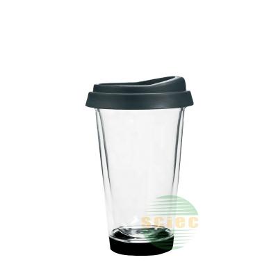 China SCIEC Coffee Mug 12oz Double Wall Stocked Glass Mug Handmade Glass Mug With Silicon Lid And Rubber Case Wholesale for sale