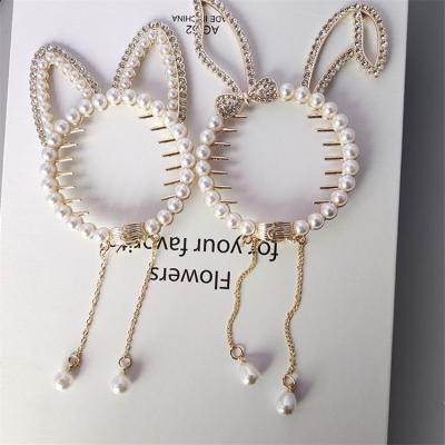 China Girl hair decoration Rabbit Tassel Ponytail Barrette for Women Cute Hairpin On The Back Of The Head Crystal Rhinestone Pearl Hair Clip for sale