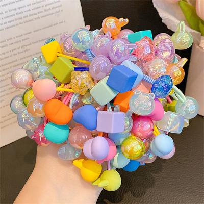 China Tie hair band kids 5pcs/set 2022 Colorful Elastic Baby hair tie Cute cartoon Shape kids hair ties Double hair beads for Girl kids Ponytail for sale