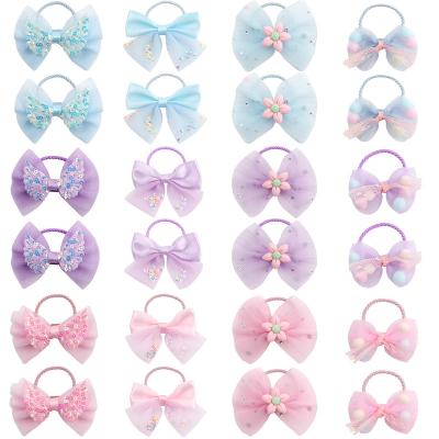 China Girl Hair Decoration 2Pcs/Set 3Inch Sweet Korean Mesh Hair Ring Rope Elastic Hair Bands Scrunchies For Girls  Kids Hair Ties Ponytail Holder for sale