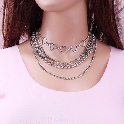 China Environmental Friendly Punk Retro Multi Layer Peach Heart Chain Necklace Women's Clavicle Chain Necklace Set Wholesale for sale