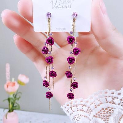 China Environmental Friendly Fashion Rose Petal Drop Earrings for Women Red White Long Tassel Dangle Hanging Earrings Weddings Party Jewelry Accessories Gift for sale