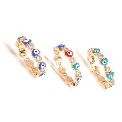 China Other Trendy Heart Shape Jewelry 18K Gold Plating Zirconia Ring Colorful Oil Drip Finger Ring for sale