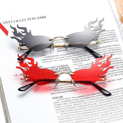 China Colorful Fashion Sunglasses YJ10148 Shades Lightning Shape Designer Sunglasses Rimless Sunglasses Trendy For Women Fire Flame Sunglasses 2021 for sale