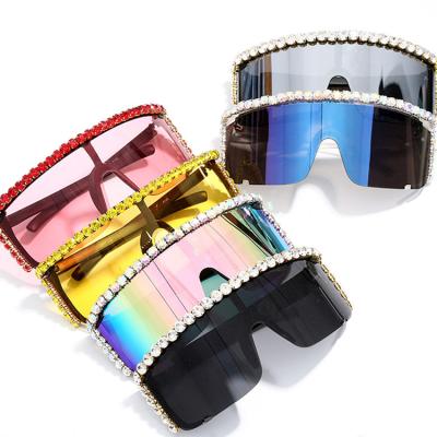 China Fashion Sunglasses 2021 Wholesale Women Fashion Big Oversized Half Lens Diamond Frame Shield Sunglasses Sun for sale