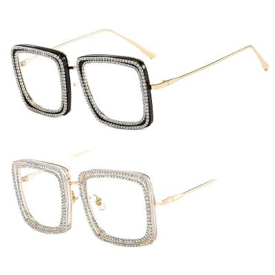 China Fashion Sunglasses 2021 Fashion Women's Diamond Big Square Glasses Frames Sun Glass Sunglasses for sale