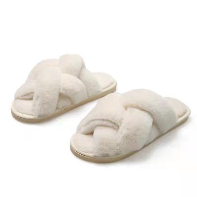 China Fashion Trend Colorful Faux Fur Slippers Slides For Women's Cross Strap Toe Outdoor Indoor Slipper Shoes Open for sale