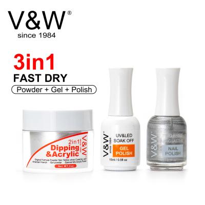 China High Quality DIY Nail Art VW Personal OEM Private Label 3 in 1 Color Match Dip Powder and UV Gel Kit Dipping Powder Starter Kit Nail Polish Polish for sale