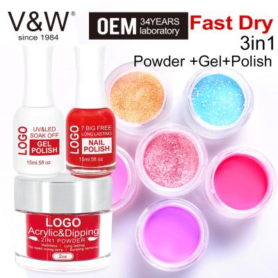 China DIY Nail Art Staff VW Custom Private Label Quick Daring Acrylic Dip Powder Sets Glitter Dip Powder Nails Set Dip Gel Polish 3 In 1 System for sale