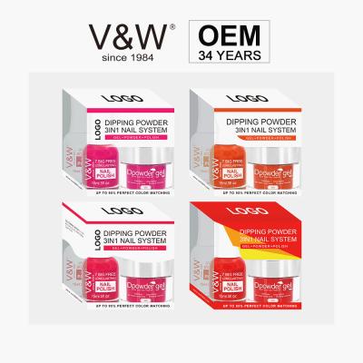 China DIY Nail Art VW Staff OEM 3 in 1 Nail Gel Match Acrylic Dipping Powder and Color Set Polish Dip Powder Private Label for sale