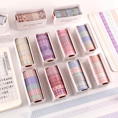 China Hot Selling Diy Waterproof Classic Diary Washi Tape Grid 6rolls/box Decorative Gift Wrapping Tape Decorative Paper Tape for sale