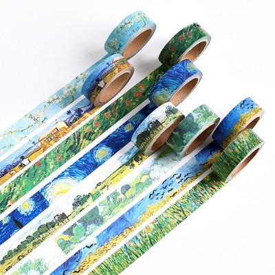 China 15mm*7m Japanese Landscape Van Gogh Washi Tape Oil Painting Waterproof Paper Tape For Diary Album DIY Decorative Tape for sale