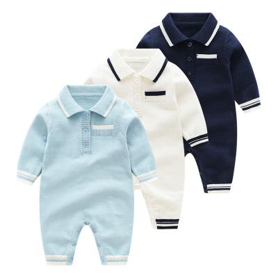 China New Spandex/Cotton One Piece Autumn Knitted Multicolor Lapel For Wadding Kid Clothes Baby Boy's Rompers for sale