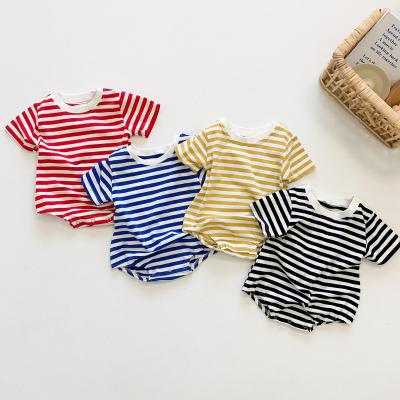 China 100% Cotton Summer Baby Romper Stripe Organic Short Sleeve Infant Toddler Overalls Boys And Girls Baby Casual Rompers for sale