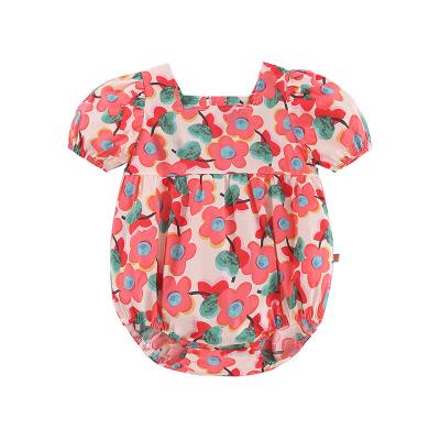 China New Full Sleeve Onesie Short Sleeve Cotton Flower Baby Girl Summer Clothing Female Full Printed Baby Overalls for sale