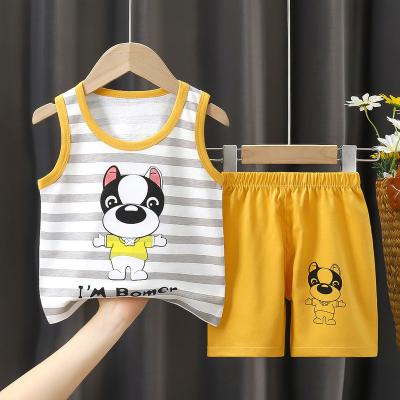 China New Summer Casual Pure Cotton Kids Boys Sleeveless Vest Pants Set Clothes Suit for sale