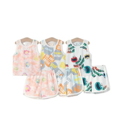 China Wholesale Summer Viable Baby Boys' Sleeveless Vest Shorts Set Girls' Home Wear Children's Clothing for sale