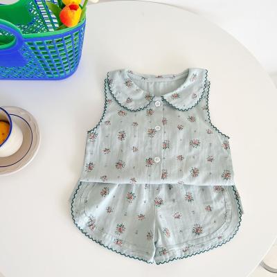 China Fashion Breathable Infant Design Floral Print Baby Girls Sleeveless Tops Shorts 2 Pieces Clothing Set for sale