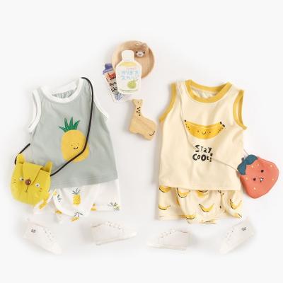 China New Arrival Baby Summer Breathable Cute Cartoon Fruit Printing Sleeveless Vest Shorts Clothing Set for sale