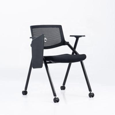 China Foldable Full Function Office Mesh Training Chair With Wheel Writing Pad For Student for sale