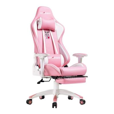 China Customize Pink LED RGB Computer PC Game Chair Gaming PU Leather Silla Gamer with 2D Armrest for sale