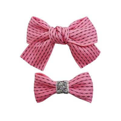 China Hair Clips 2 Inch 3 Inch Cotton Girls Ribbon Bow Hair Clip Set Rubber Bands Accessories for sale