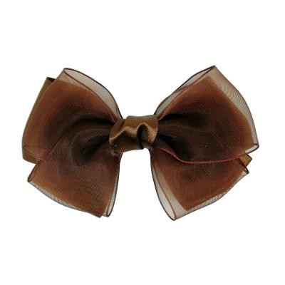 China Fancy Top Selling Dark Brown Coffee Chiffon Ribbon Bow Fancy Hair Clips Hairpin Hair Pins Accessories for sale