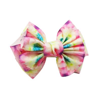 China Hair Clips 4 Inch Custom Printing Grosgrain Ribbon Flower Bow Hair Clips Accessories Printing Bowknot Hairpin for sale