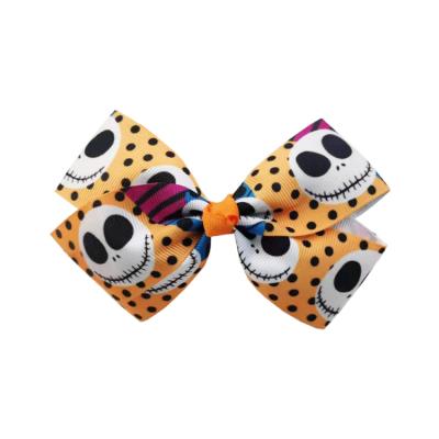 China Hair Clips 5 Inch Fashion Printing Halloween Grosgrain Ribbon Bow Hair Clips Bowknot Hairpin Rubber Bands Accessories for sale