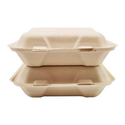 China Custom 100% Biodegradable High Quality Compostable Eco-friendly Clamshell Packaging Takeaway Food 1350Ml Bagasse Hamburger Box for sale