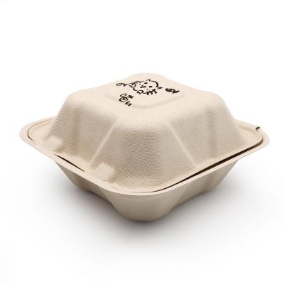 China Recyclable Biodegradable Eco Friendly 6x6 Food Containers With Lids Microwave And Freezer Bagasse Safe Clamshell Take Out Containers for sale