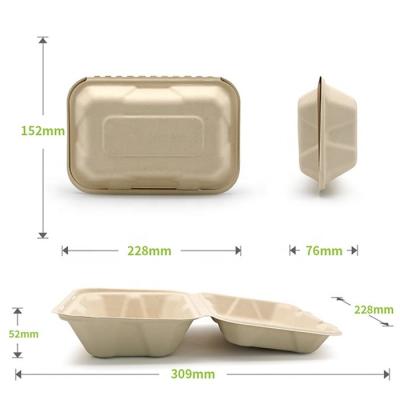 China Factory Hot Selling Biodegradable Cake Customized Bento Clamshell Sugarcane Bagasse Manufacturer Takeaway Biodegradable Lunch Box for sale