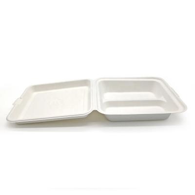 China Eco Friendly Recycled Materials Factory Price Disposable Lunch Box Take Out Container Food Box Bagasse Disposable Clamshell Box for sale