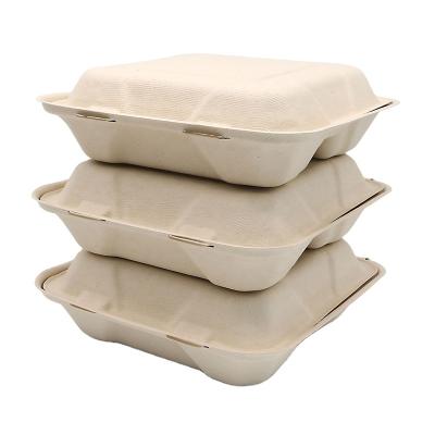 China Biodegradable Compostable Within 90 Days Molded Paper Pulp Sugar Cane Clamshell Car Board Burger Sugar Cane Hamburger Packaging Paper Box for sale