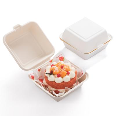 China 6 Inch Eco Friendly Biodegradable Sugarcane Bagasse Disposable Cake To Go Box Lunch Box Bagasse Hamburger Takeout Box for sale