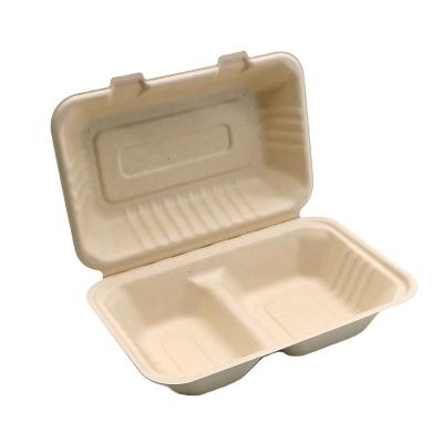 China Compostable Biodegradable Within 90 Days Two Compartment High Quality Compostable Bagasse Food Packaging Eco-Friendly Hamburger Bowl for sale