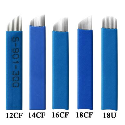 China Permanent Soft Blue Micro Needles Blades Microblading Permanent Soft Blue Micro Blades Disposable UGP Cover Tip Eyebrow Tattoo Eyebrow Manual Needle for sale