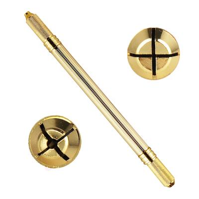 China Wholesale Permanent Double Tips Beauty Semi Permanent Gold Stand Manual Needle PMU Manual Makeup Microblading Pen for sale