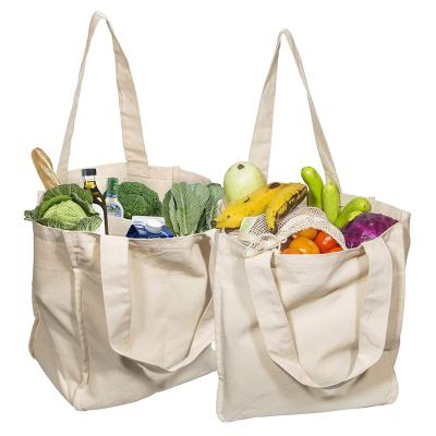 China Viable High Quality Reusable Popular Tote Bags Fashion Canvas Grocery Shopping Bags With Bottle Sleeves for sale