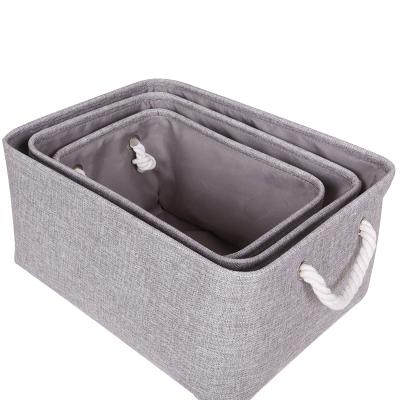 China Country Pink Light Gray Fabric Basket Organizer Storage Bin Canvas Folding Basket Shelt Packing with Handles for sale